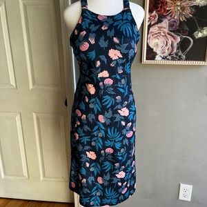 SOLD Patagonia Floral Halter Midi Dress Pink Blue Sleeveless Casual Athlesiure